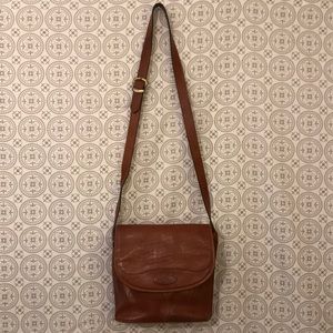 Oroton Aged Leather cognac crossbody satchel